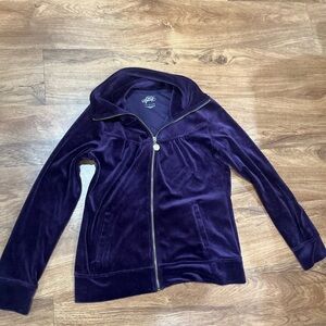 Style & Co Velour Velvet Zip-Up Jacket w Pockets & Gold Hardware - Purple Small